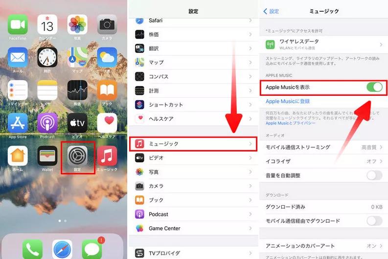 「Apple Musicを表示」をオフ